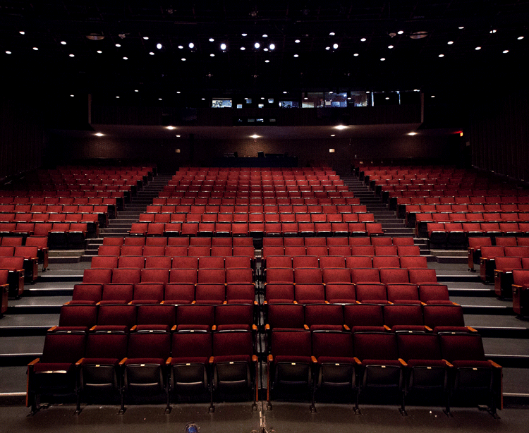 stage view of the seating, aisles and lighting in the Loeb Drama Center